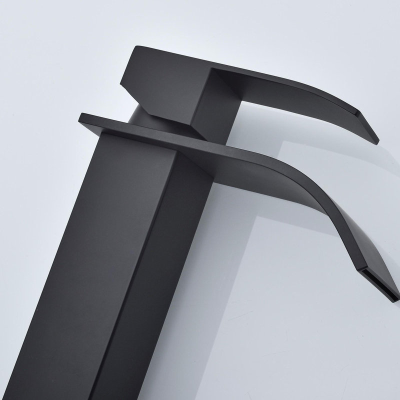 Single Handle Bathroom Vanity Sink Faucet with Waterfall Spout, Matte Black