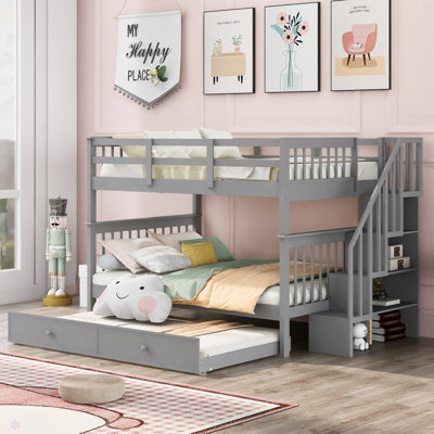 Stairway Full-Over-Full Bunk Bed With Twin Size Trundle, Storage And Guard Rail For Bedroom, Dorm by Harriet Bee