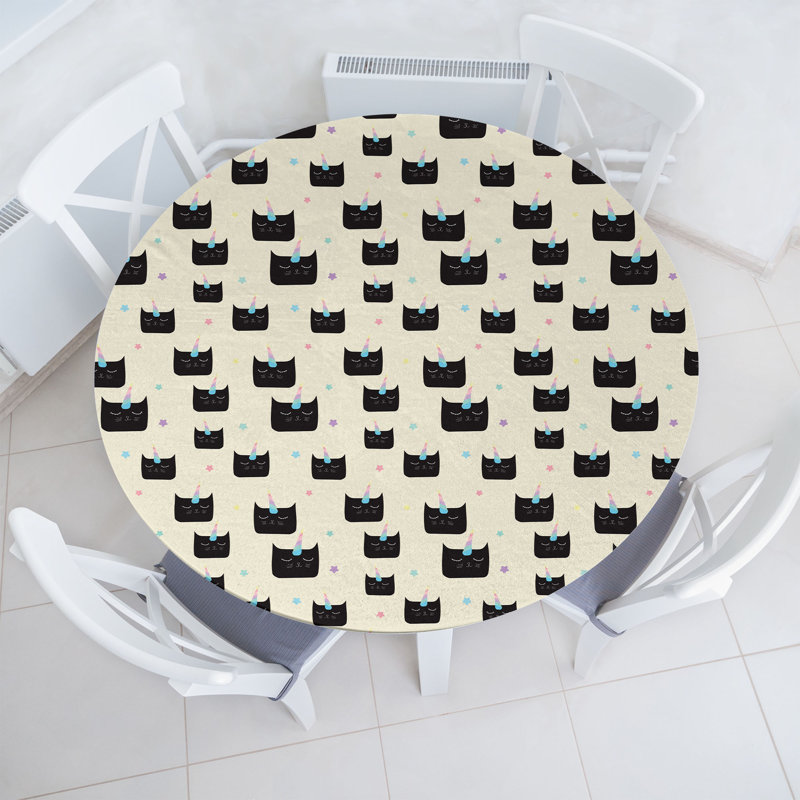 Ambesonne Cartoon Fitted Round TablecloEggshell Charcoal Grey 92072