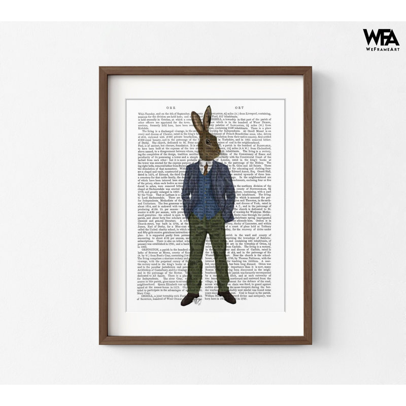 Lapin en gilet bleu, décoration murale studio sur mesure, art mural de studio de couture encadré, idée de cadeau de lapin, affiche de mode