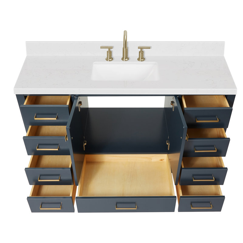  Meuble-lavabo simple 54,25 po avec comptoir, Rectangular, Bleu minuit / laiton satiné