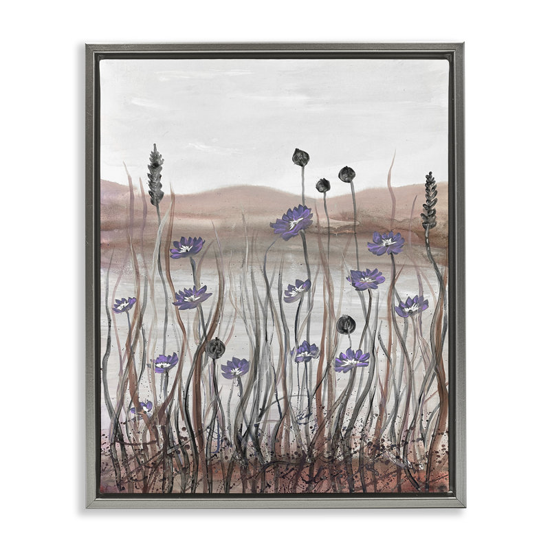 «Soft Lakeside Blooms» par Doris Charest, Cadre flottant gris lustré, H 21 po x l 17 po