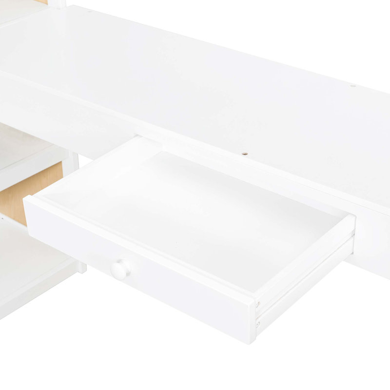 Lit mezzanine avec échelle, tablettes et bureau