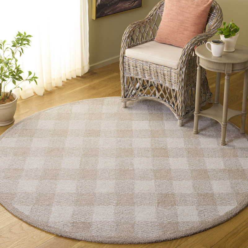 Genre 801 Hand Tufted Wool/Cotton/Fiber Checkered Rug in Beige/Ivory, Round 6'