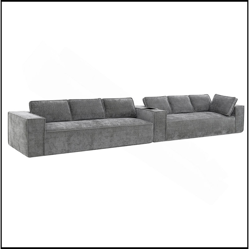Canapé modulaire de style minimaliste de 129,5 po, ensemble de canapé en chenille infroissable à 6 places assises, ensemble de 2 canapés en nuage en forme de L pour le salon, aucun assemblage requis,