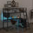 Modern Metal Loft Bed With Integrated LED Lighting, Study Table, And Quad Storage Shelves-947017277