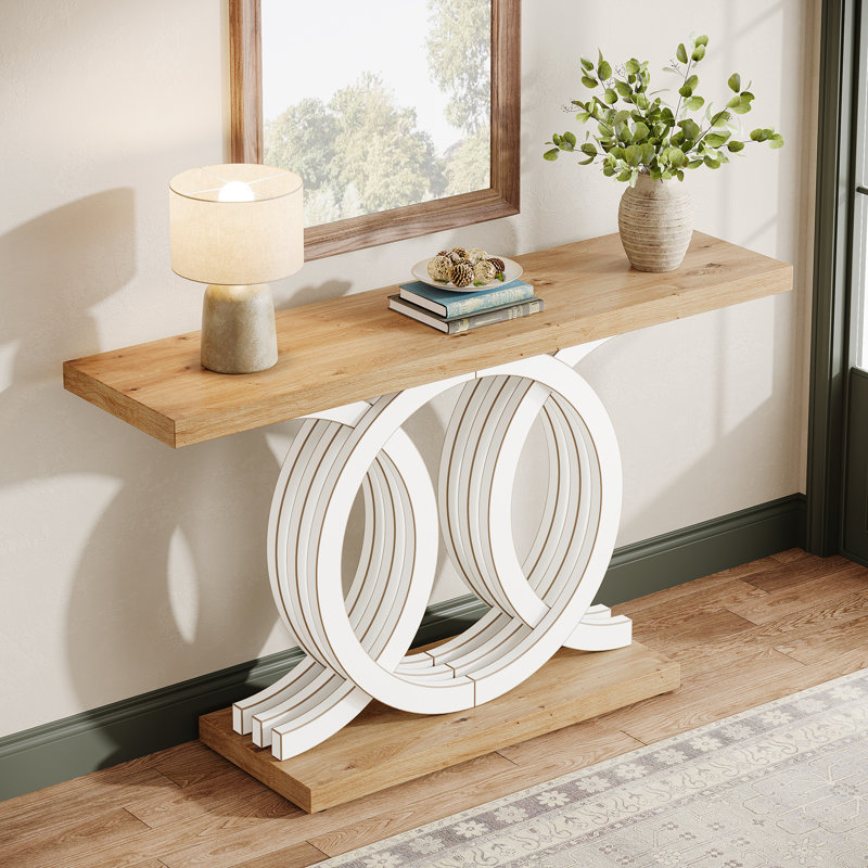 Console en bois 55 po pour vestibule, vestibule, Jaune / Blanc