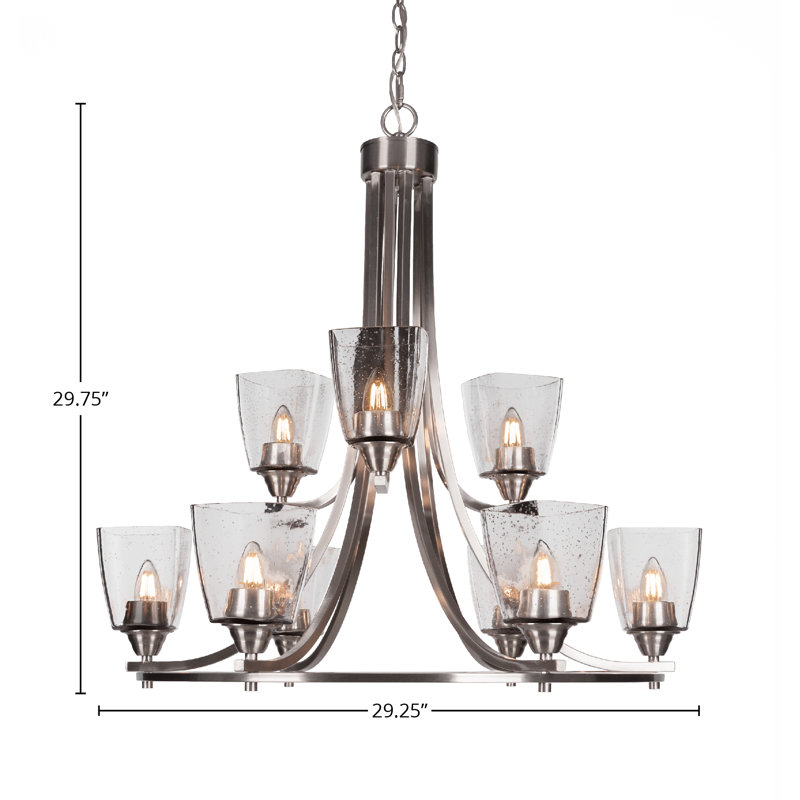 Lustre 9 lumières, Transparent, Nickel brossé