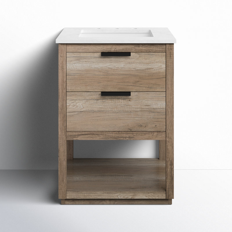 Felicity 24'' Single Bathroom Vanity with Engineered Marble Top, Natural Oak