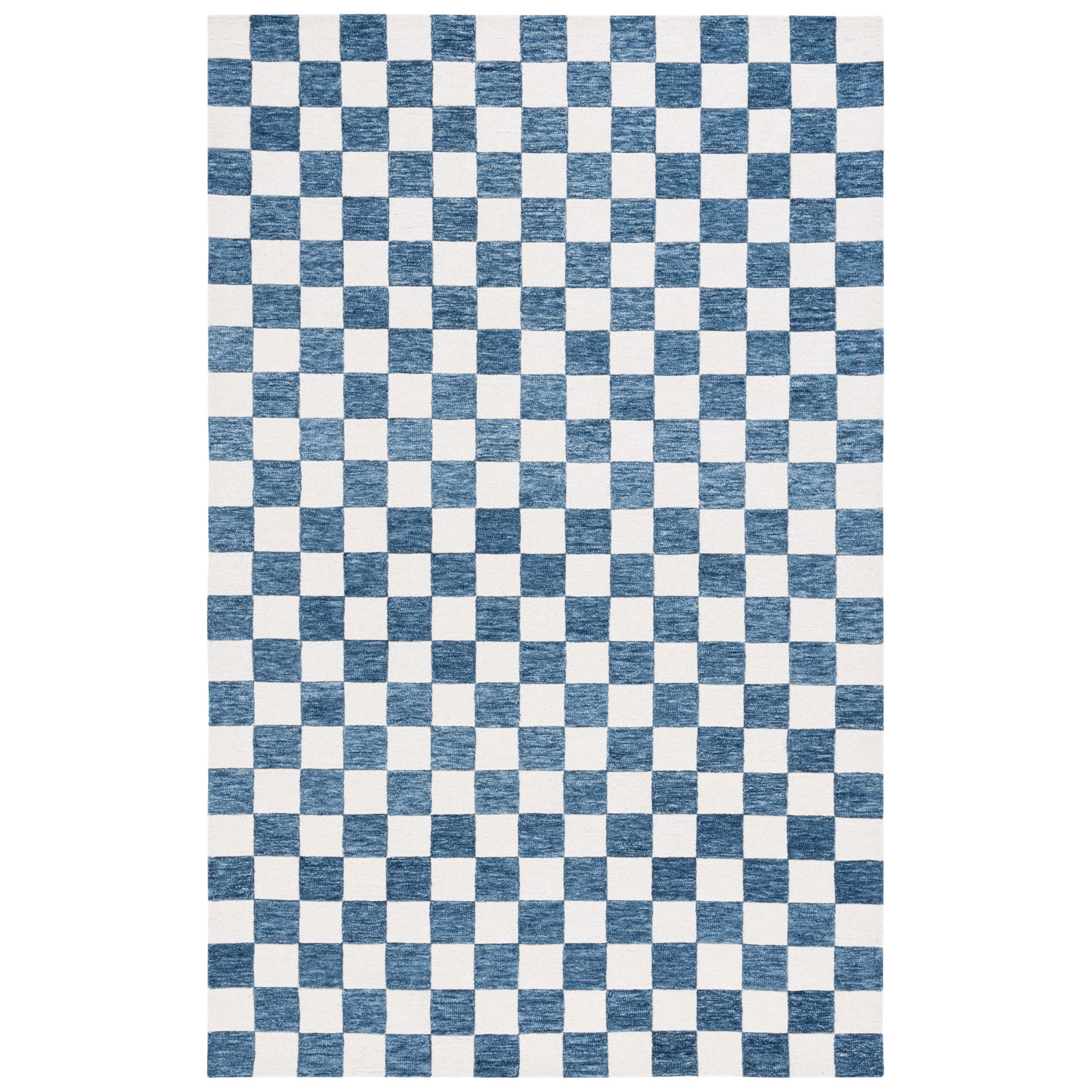 Freemont Blue Ivory Hand-Tufted Checkered Rug, Rectangle 3' x 5'