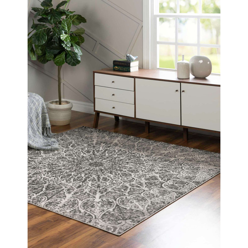 Tapis gris foncé / ivoire Affleck, Carré 6 pi 1 po