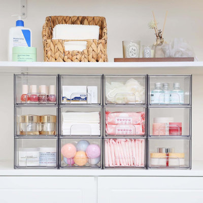 Tiroirs de rangement empilables transparents en acrylique - Paquet de 4 petits paniers de rangement en plastique pour le maquillage, la coiffeuse, le sous-évier, les armoires de cuisine, le garde-manger, la salle de bain, l'organisation à la maison