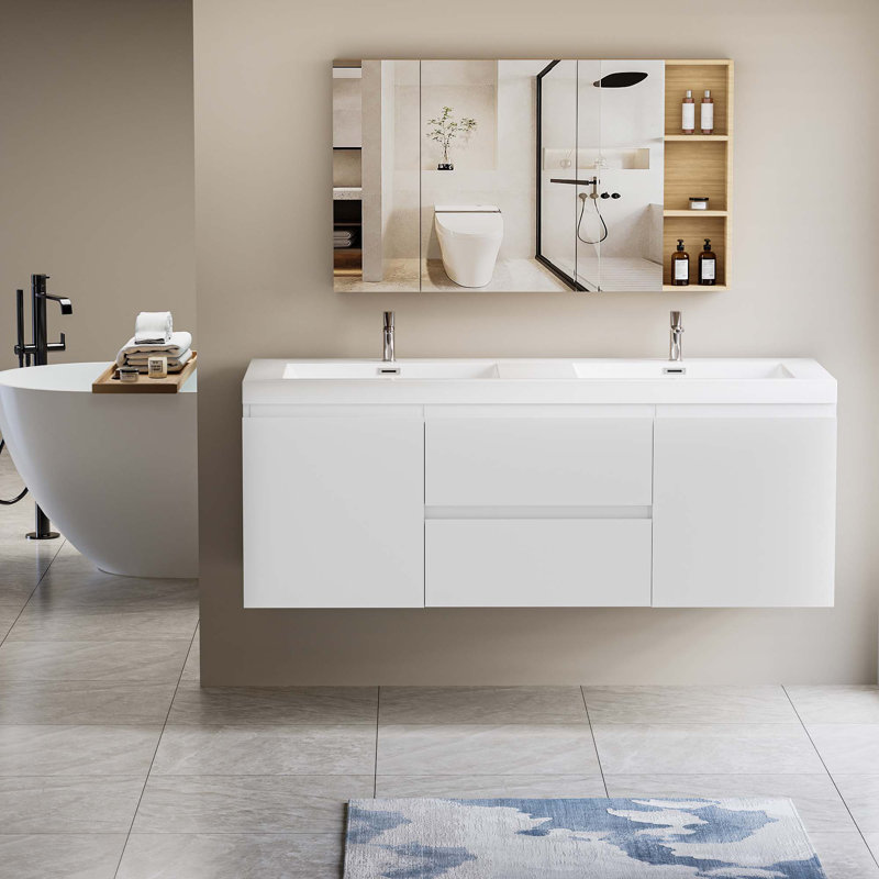 60"Floating Bathroom Vanity With Double Sink