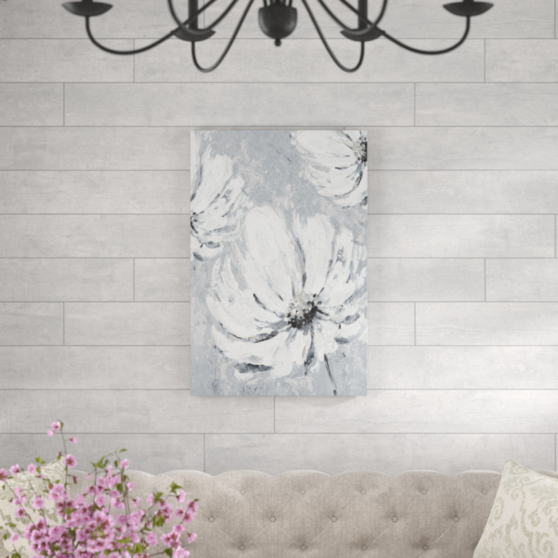 Grande fleurs blanches sur ardoise gris-impression sur toile, H 36 po x l 24 po