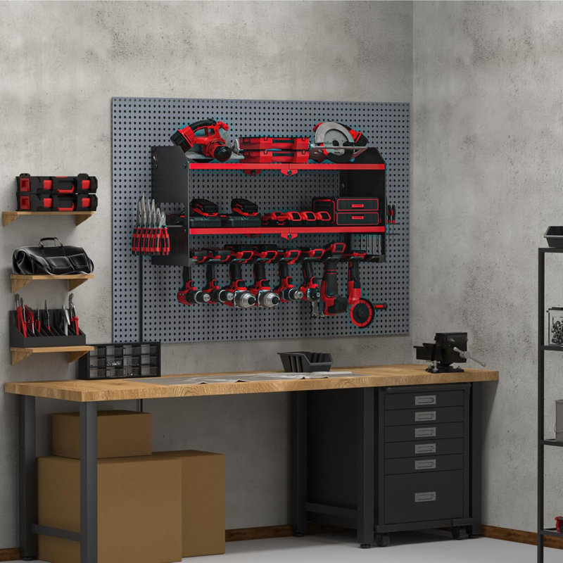 Power Tool Storage Rack With Surge Protection Power Strip And Charging Station