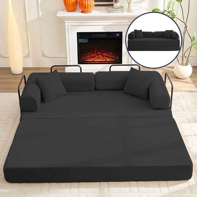 Canapé-lit modulaire en velours côtelé 79 po 3-en-1 79 po avec matelas en mousse à mémoire de forme, Gris