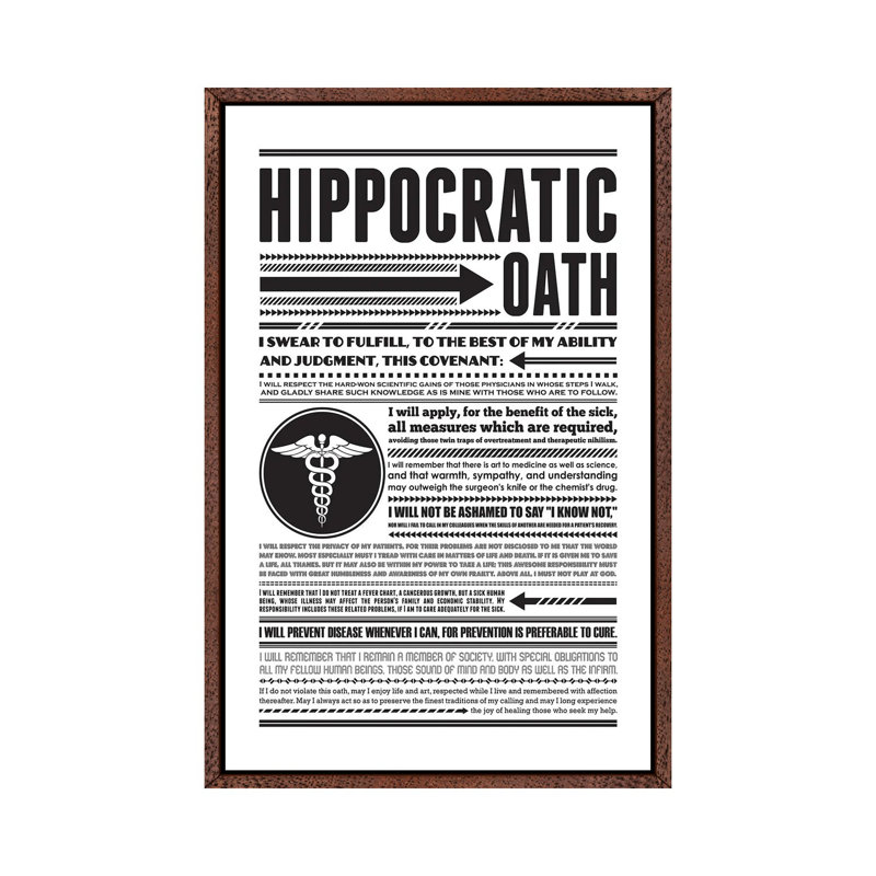 Hippocratic Oath 1 Piece Wall Art on Canvas, 101.6 cm H x 66.04 cm W, Classic Brown Wood Framed