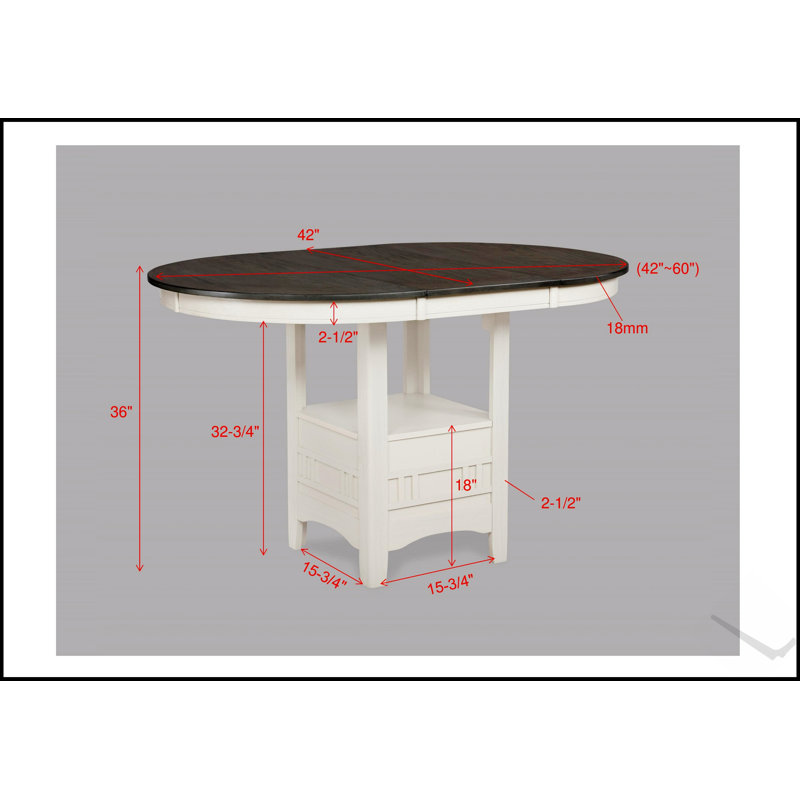 Table de rangement à rallonge à hauteur de comptoir Casual, Crème, crème, H 36 po x L 42 po x l 42 po, Gris