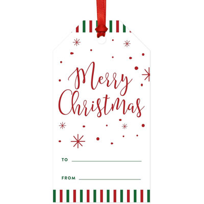 Étiquettes-cadeaux de Noël classiques, rayures rouges et vertes et flocons de neige, Joyeux Noël à, paquet de 20