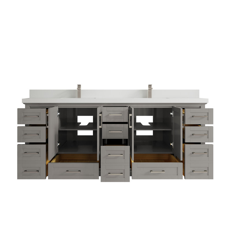 Esin 84'' Double Bathroom Vanity with Quartz Top, White