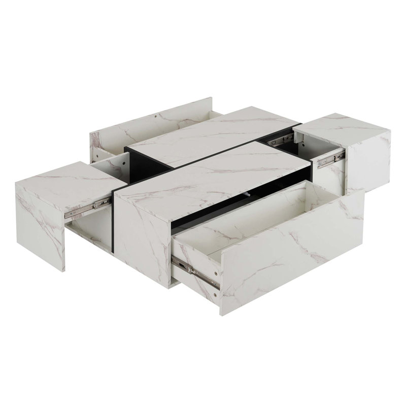 Rectangular Sliding Top Coffee Table With 2 Drawers And 2 Hidden Storage