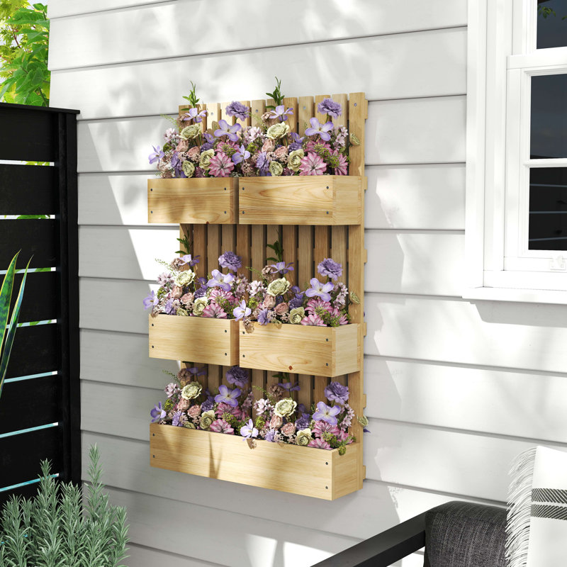 Wall Mounted Planter With Trellis And Drainage Holes For Small Spaces, Raised Garden Bed, Natural, 39.3" H x 23.5" W x 6.3" D