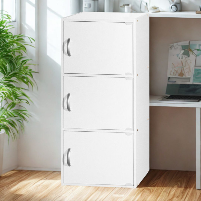 3-Doors, 3-Shelf Bookcase 35.6 in. Tall Enclosed Storage 3-Tier Bookshelf for Home or Office, White