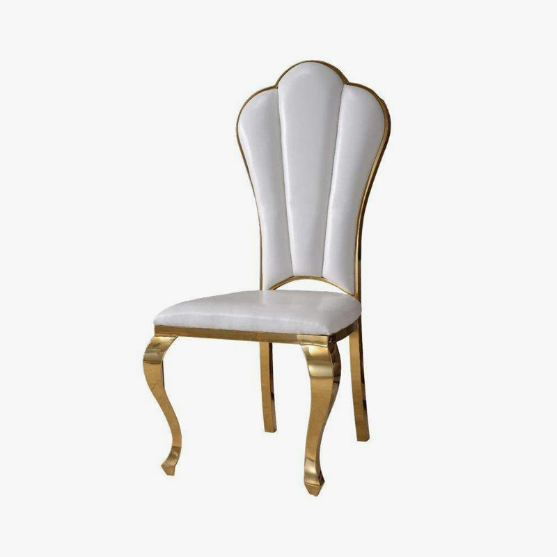 Chaise de salle à manger style Mid-Century Mooden avec pieds en acier inoxydable doré, Blanc