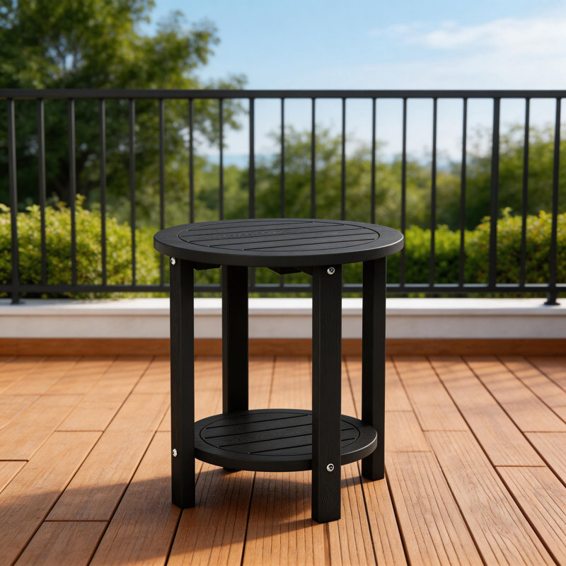 16 Inch Round Outdoor Side Table Adirondack Plastic/Resin Patio Side Table Weather Resistant End Table with Storage Shelf