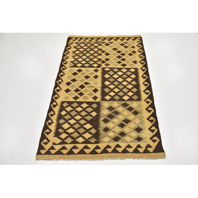 Tapis de zone en laine beige/brun 3 pi 2 po x 4 pi 9 po main one-of-kind noué la Lorain