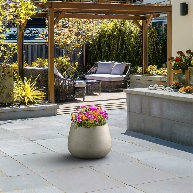 18.5 In. Large Light Gray(Premium Inner) Concrete Round Planter / Pot With Drainage Holes
