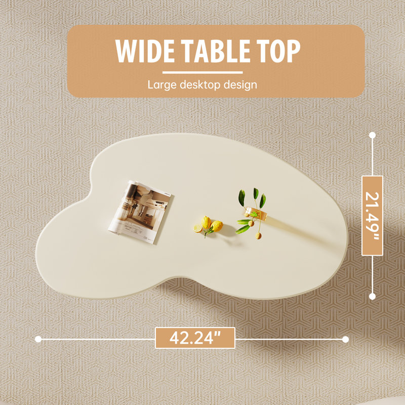 46.45" Modern Centre Table, Irregular Cream White Cloud Coffee Table with 3 Legs