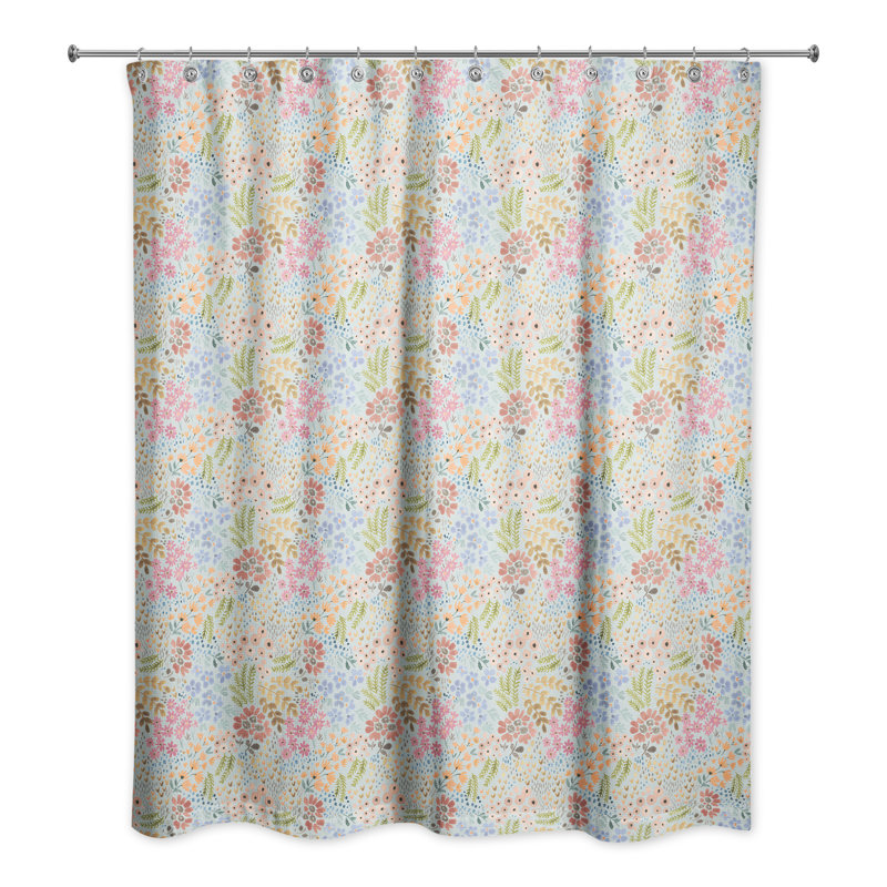 Ensemble de rideau de douche en polyester fleur sauvage avec crochets, Bleu