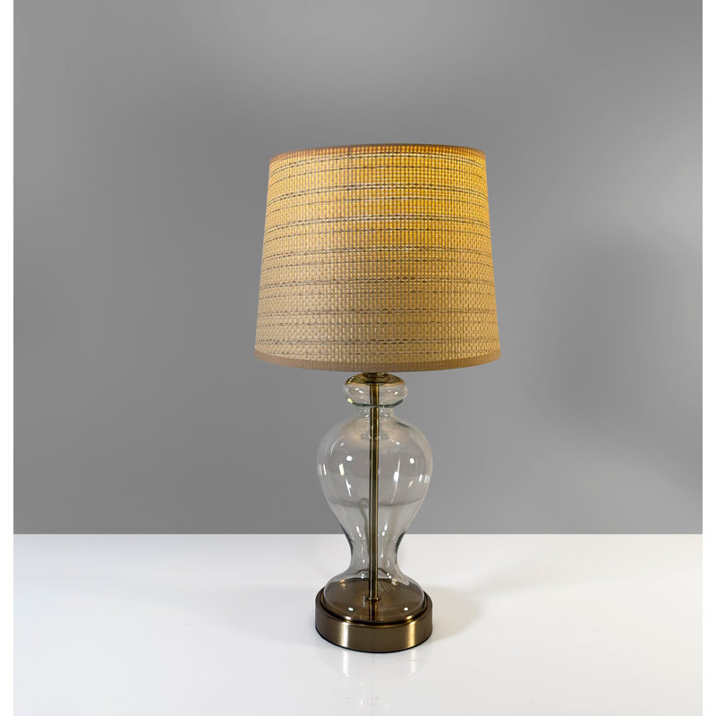 Lampe de table en laiton laiton avec abat-jour tissé naturel