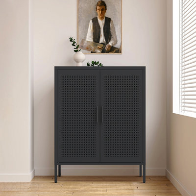 Armoire de rangement en métal avec 2 portes et 2 tablettes réglables, classeur en acier sans verrou