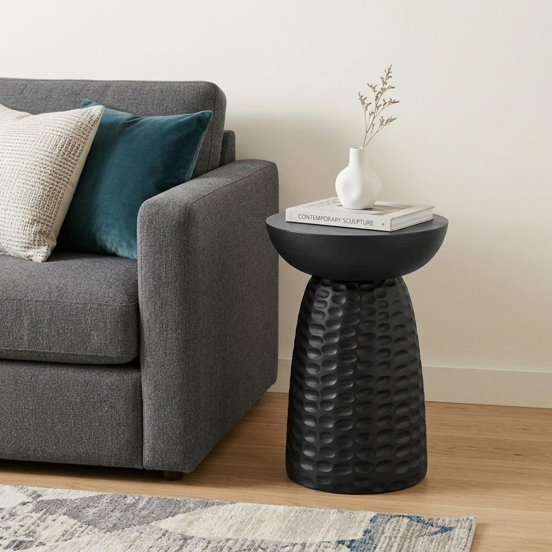 18" Black Solid Wood Round End Table