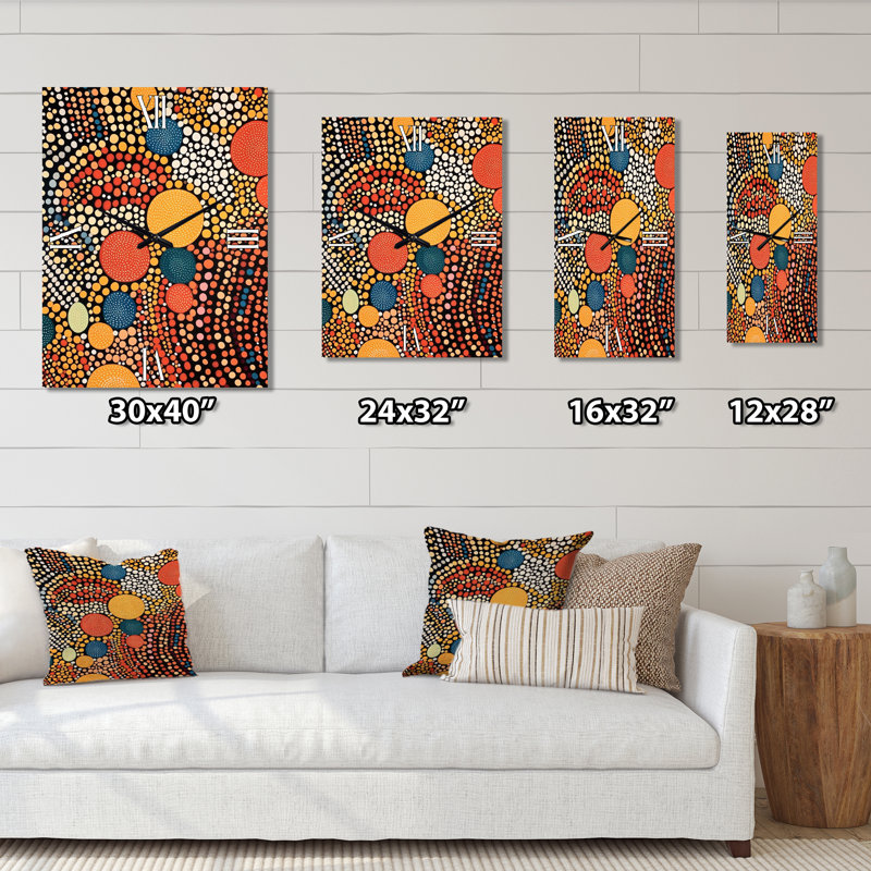 Aboriginal Circular Dot Amber Compositions II - Transitional Modern Wall Clock, Large