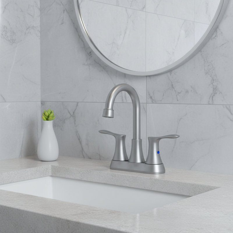 Robinet de lavabo de salle de bain central en nickel brossé 4 po avec 2 poignées, bonde escamotable et bec pivotant