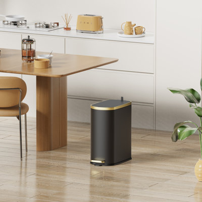 2.6 Gallon Slim Bathroom Trash Can With Slow-closed Lid, Step Pedal, 9L Stainless Steel Garbage Can With Removable Inner Bucket, Built-in Odor Filter, Small Wastebasket For Bathroom, Toilet, Home Office, Bedroom (Black))