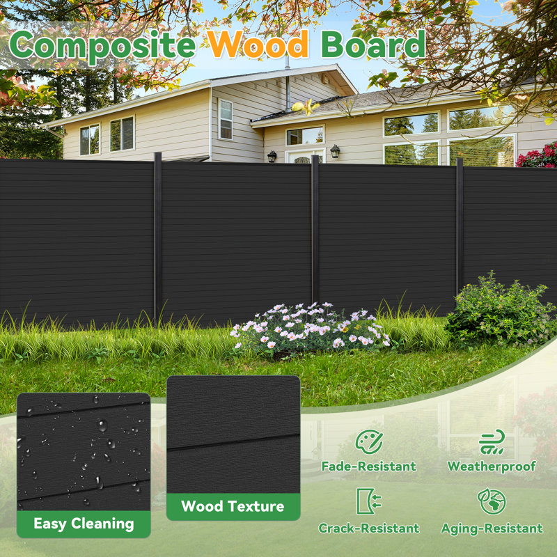 6.1 Ft H Composite Privacy Fence Panel With Post, Brushed Finish, Black, 2