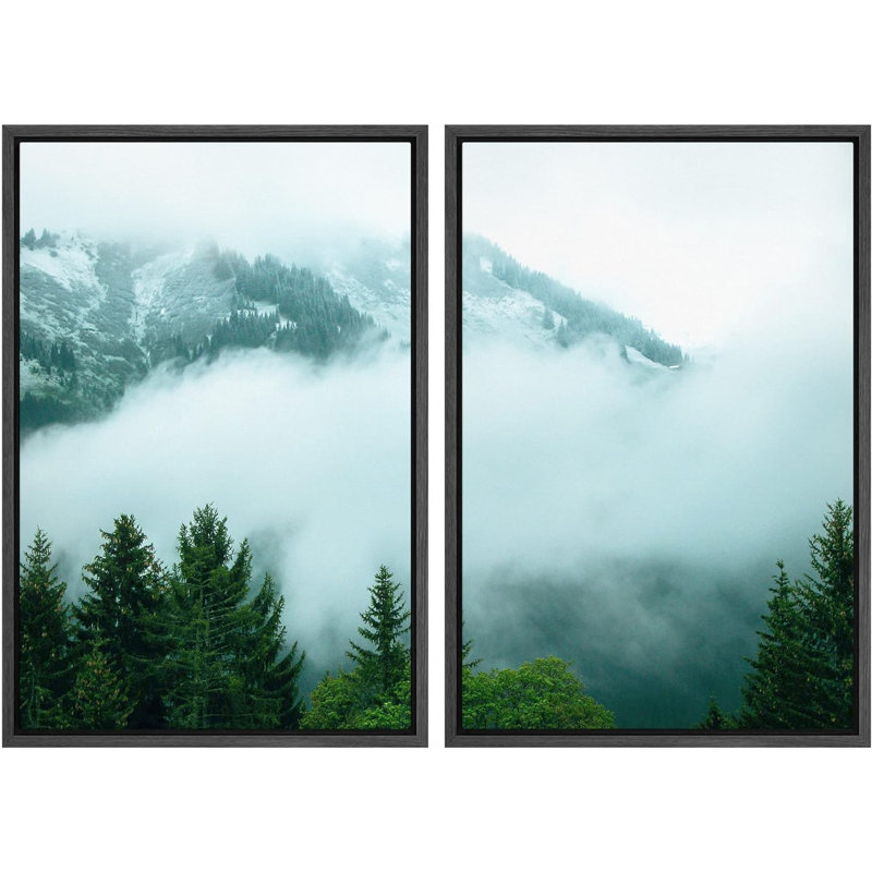 «Mist Cloud Mountain Range Forest Nature Landscape», impression sur toile, 2 pièces, H 24 po x l 32 po x P 1,5 po