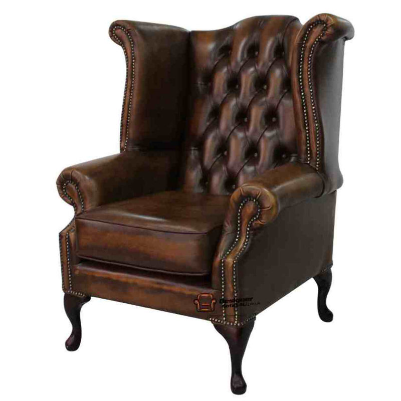 High Back Chesterfield Upholstered Wingback Chair, Antique Tan