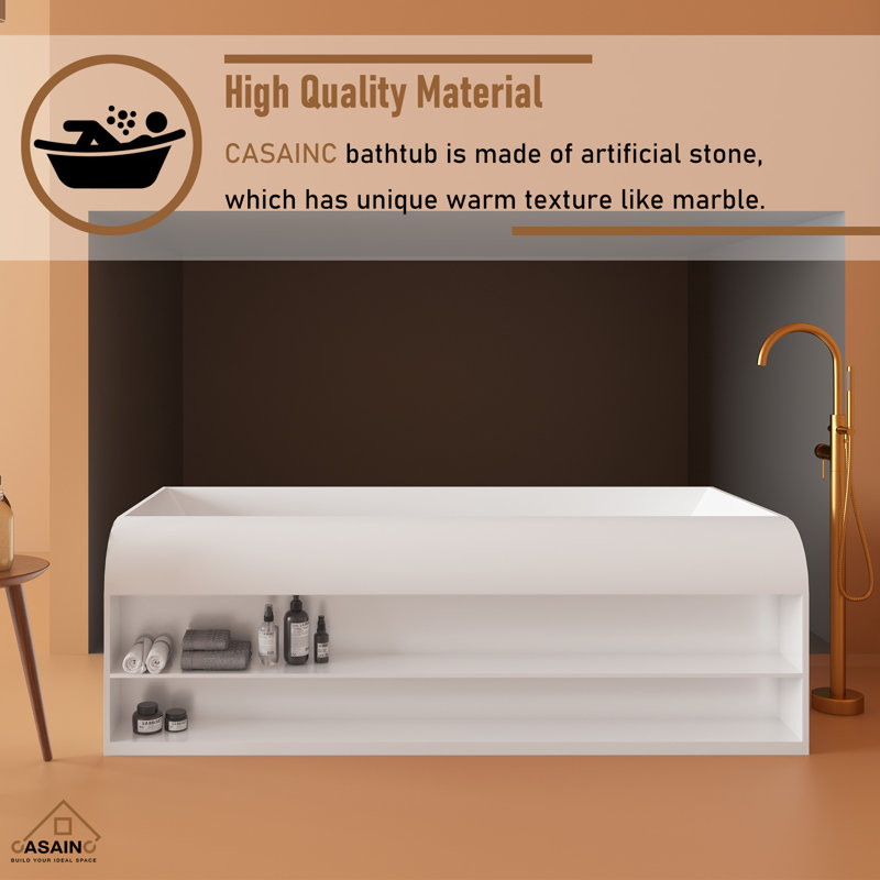 69" x 36" Solid Surface Stone Freestanding Soaking Bathtub