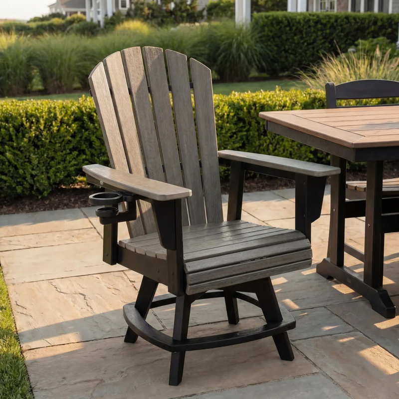 Chaise pivotante Featherstone Adirondack, noire, Noir / grain de noyer foncé