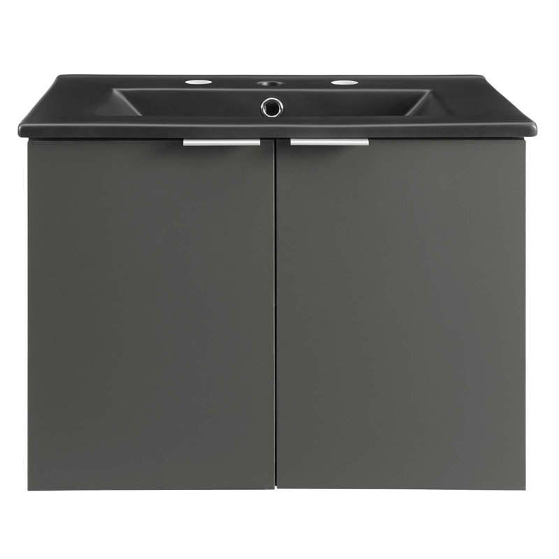Maybelle 24" Wall-Mount Bathroom Vanity, Gray/Black