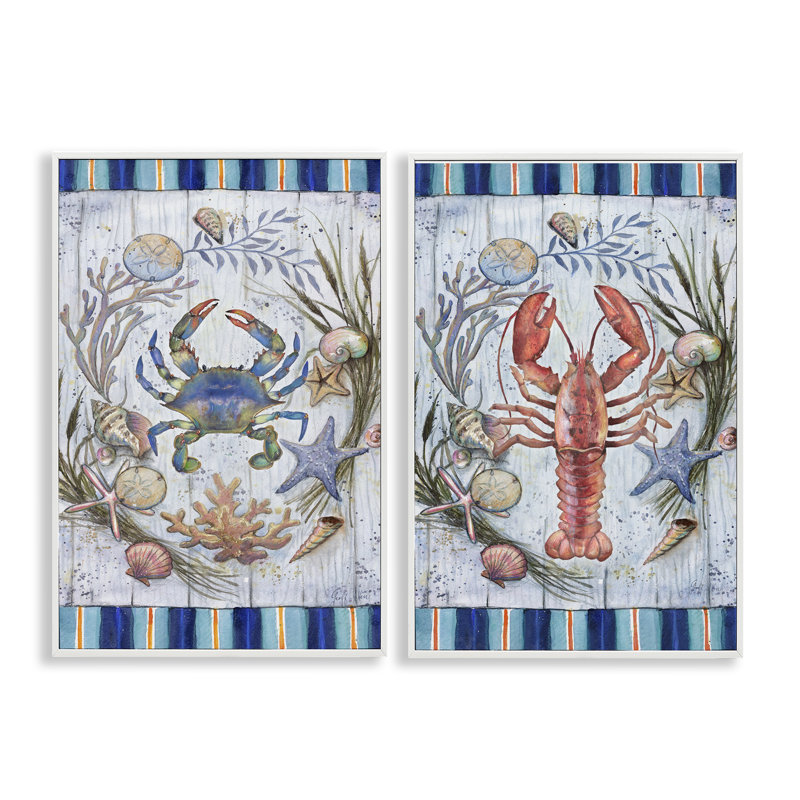 «Coastal Sea Life», ensemble de 2 estampes numériques par Geoff Allen, Giclée encadrée blanc bord de mer, H 30 po x l 20 po