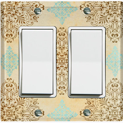Elegant Damask Beige Crest 2 - Gang Toggle Light Switch Standard Wall Plate