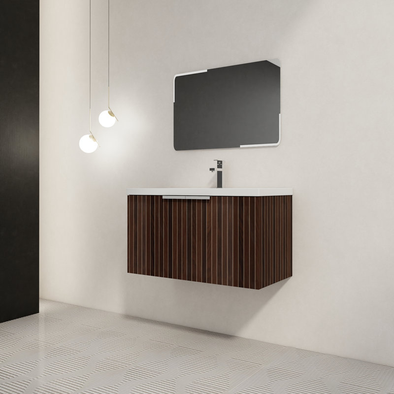 Meuble-lavabo mural moderne 36 po avec lavabo en résine