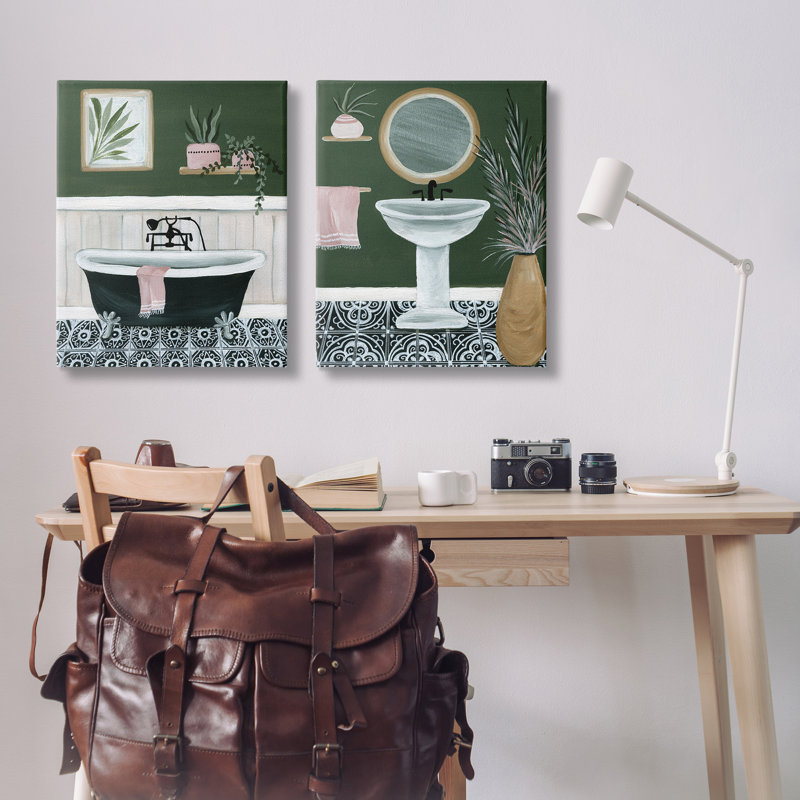 «Inviting Bold Green Bathroom», ensemble de 2 toiles d'art sur toile par Yvette St. Amant, H 30 po x l 24 po