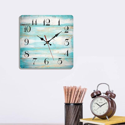 Artsocket Wooden Wall Clock Silent Non-Ticking, Wood Grain Crack Retro Wooden Square Rustic Coastal Wall Clocks Decor For Home Kitchen Living Room Office, Battery Operated(12 Inch)